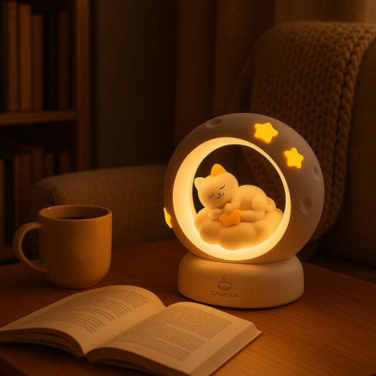 “Cute Cat & Moon Night Light – Cozy Bedside Lamp for Kids & Adults”