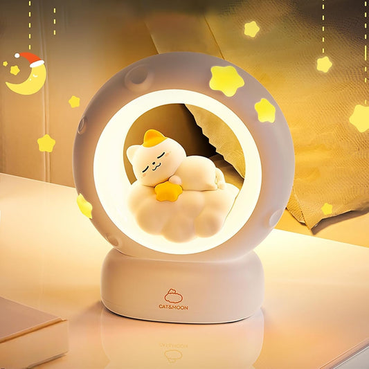 “Cute Cat & Moon Night Light – Cozy Bedside Lamp for Kids & Adults”