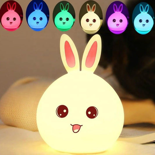 "Cute Bunny LED Night Lamp – Color Changing Silicone Bedside Light for Kids & Home Décor" 🐰✨