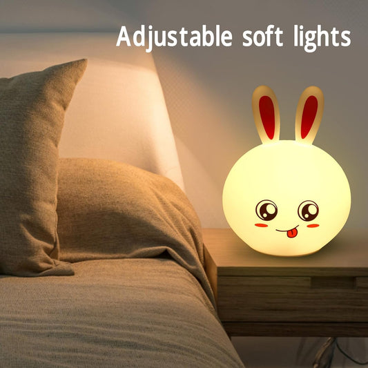 "Cute Bunny LED Night Lamp – Color Changing Silicone Bedside Light for Kids & Home Décor" 🐰✨
