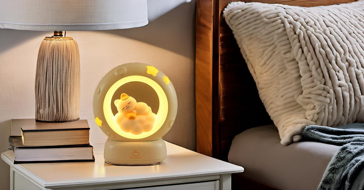 “Cute Cat & Moon Night Light – Cozy Bedside Lamp for Kids & Adults”