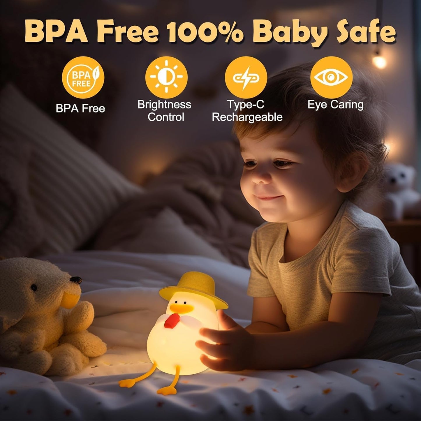 "Lovely Duck Night Lamp with Warm Glow – Perfect Gift for Kids & Home Decor"